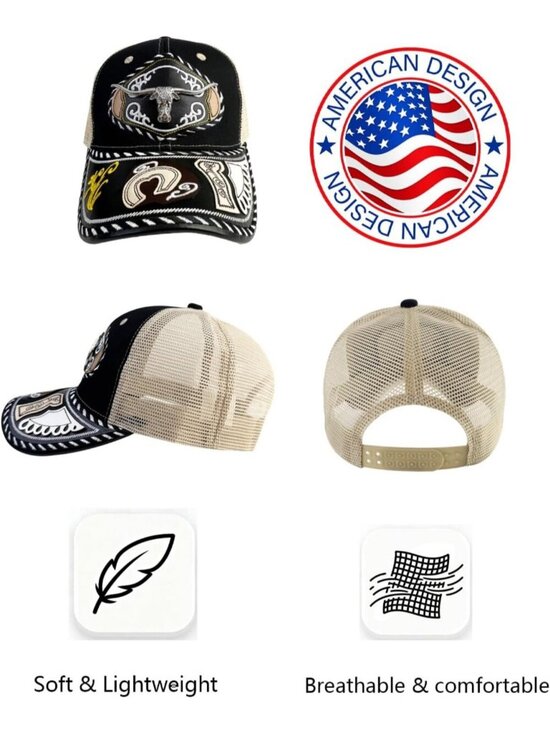Unisex Black 5 Western Trucker Hat Vintage Cowboy Country Cute Baseball Cap